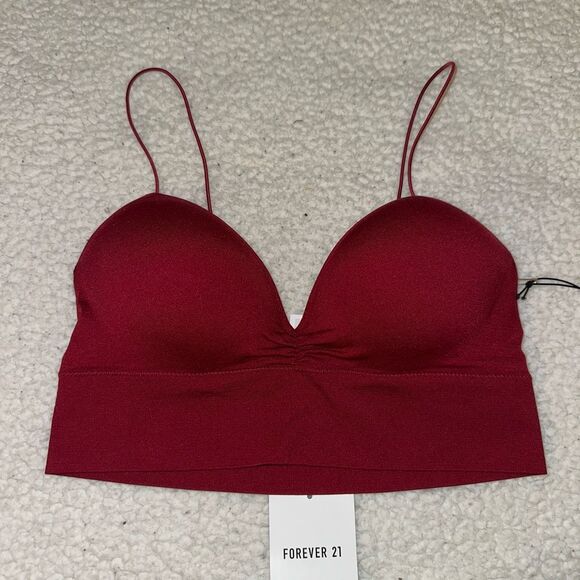 Forever 21 Seamless Bralette Stretch Spaghetti Strap Burgundy Red Medium NWT - Picture 1 of 6